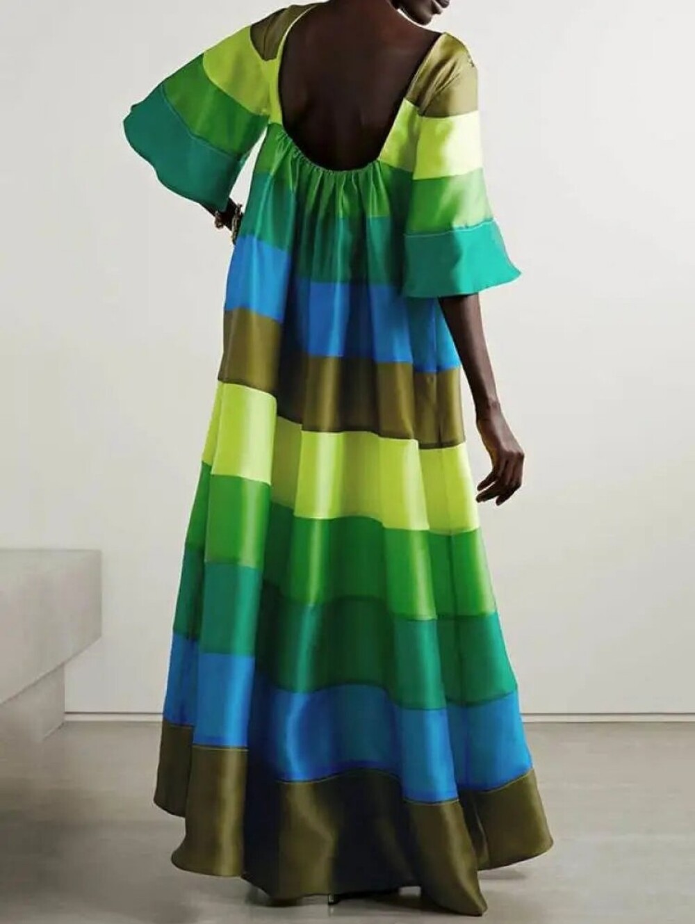 Rainbow Stripe Backless Maxi Dress